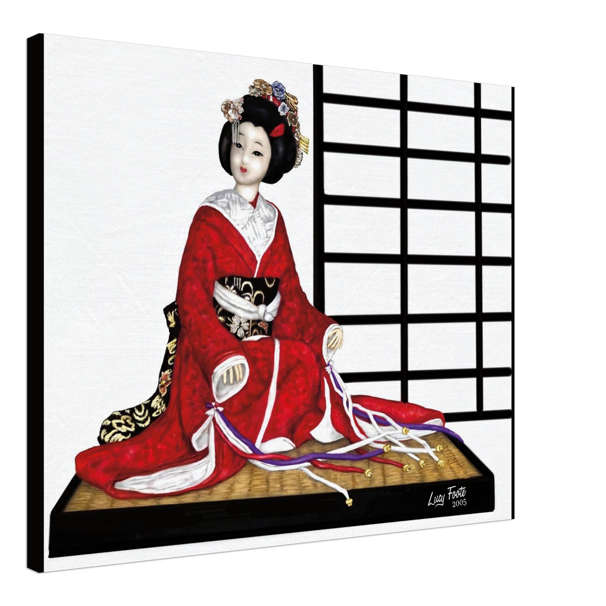 Japanese Doll 01 Digital Painting by Lucy Foote printed on stretched canvas