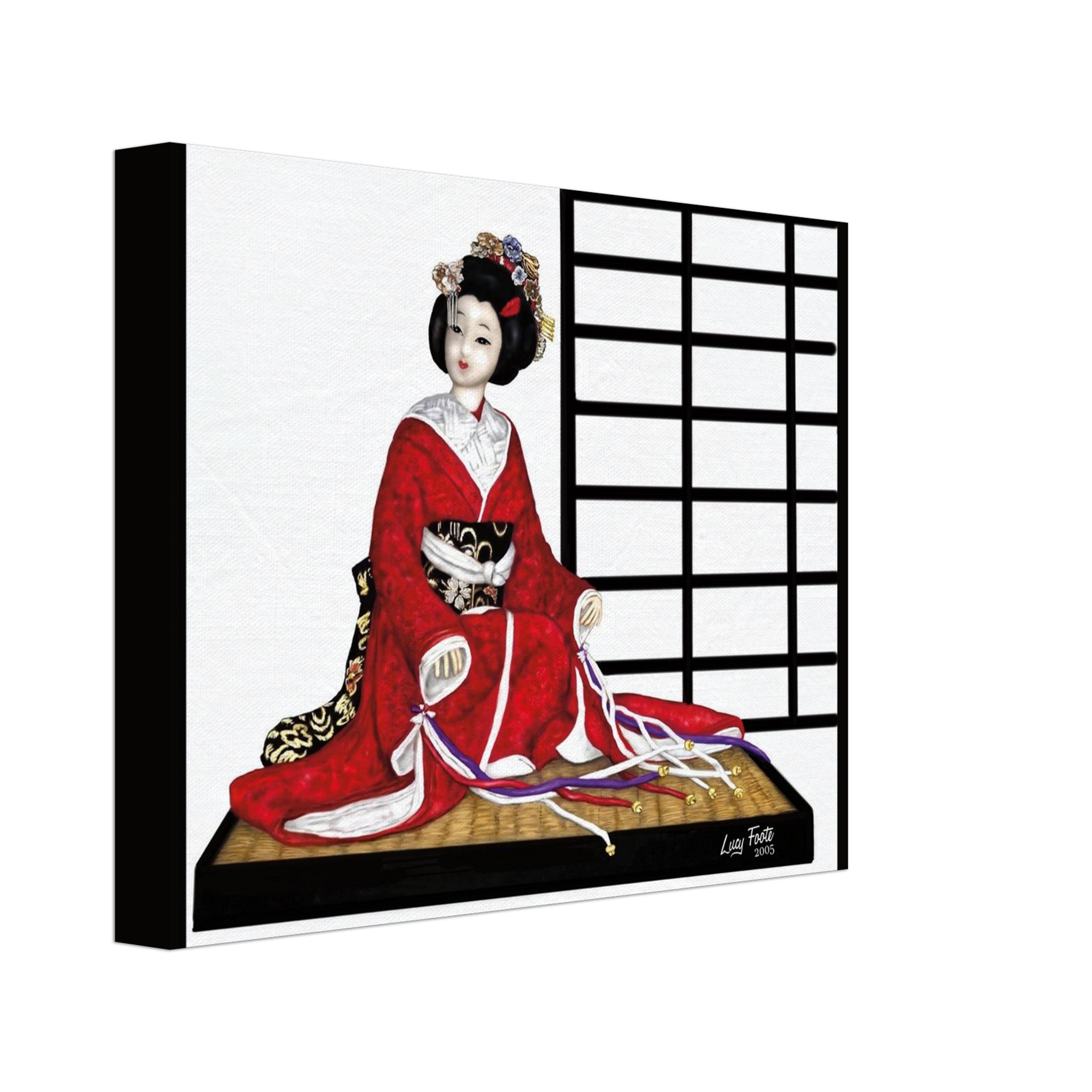 Japanese Doll 01 Digital Painting by Lucy Foote printed on stretched canvas