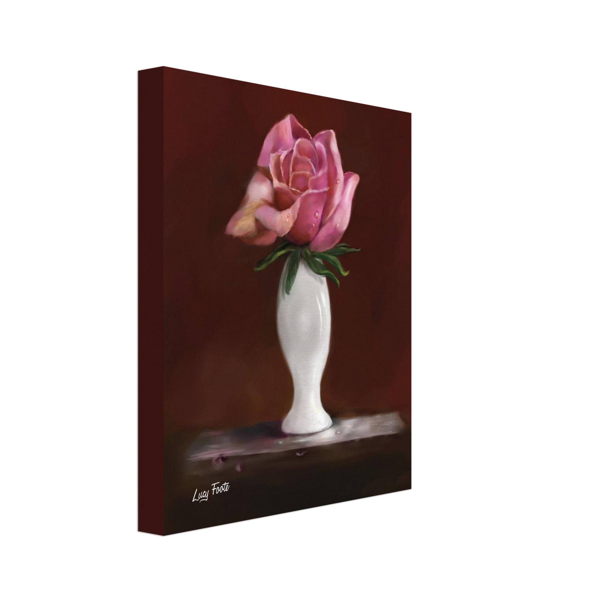 Rose In Vase Digital Painting by Lucy Foote printed on stretched canvas