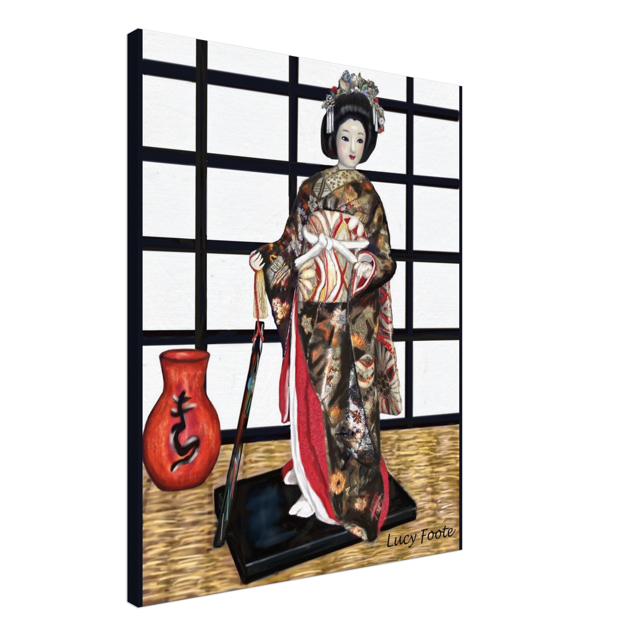 Japanese Doll 02 Digital Painting by Lucy Foote printed on stretched canvas
