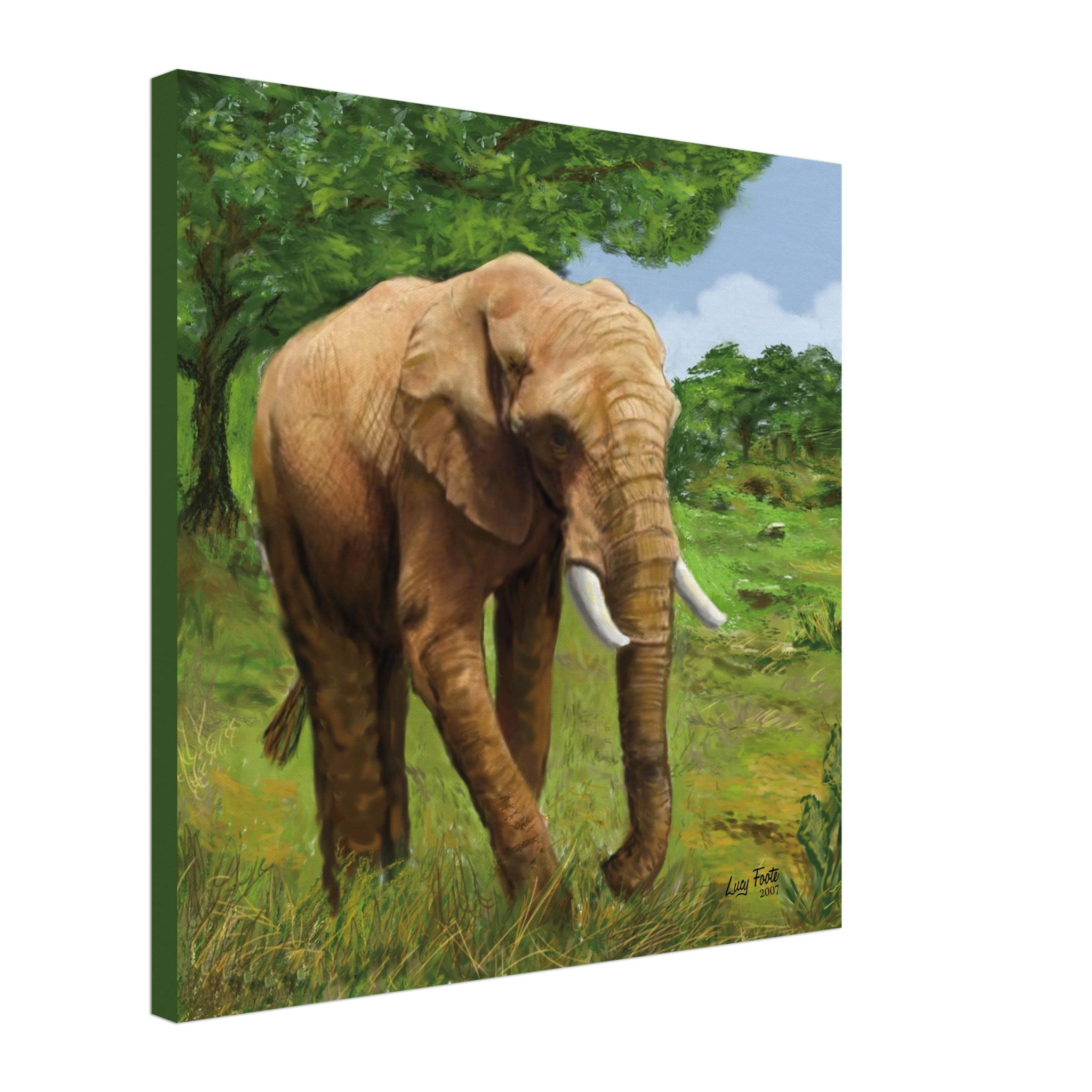 Brown Elephant Digital Painting by Lucy Foote printed on stretched canvas