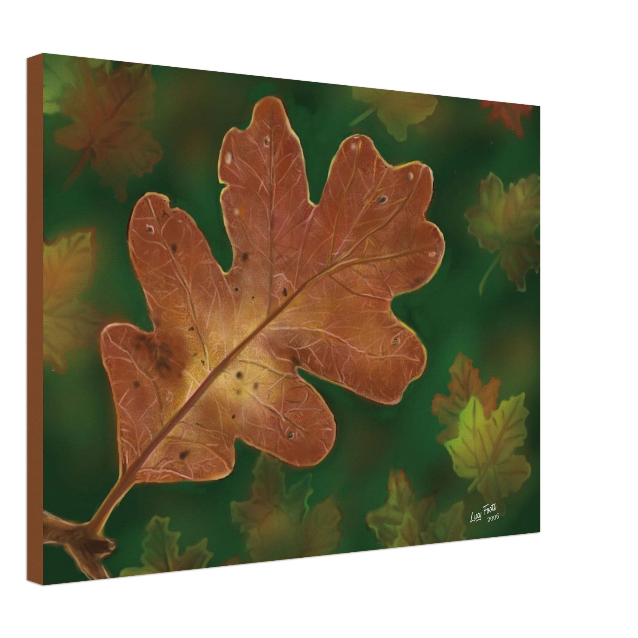 Brown Leaf Digital Painting by Lucy Foote printed on stretched canvas