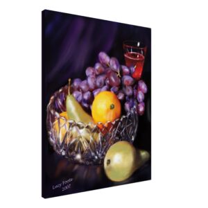 Fruit In A Crystal Bowl Digital Painting by Lucy Foote printed on stretched canvas