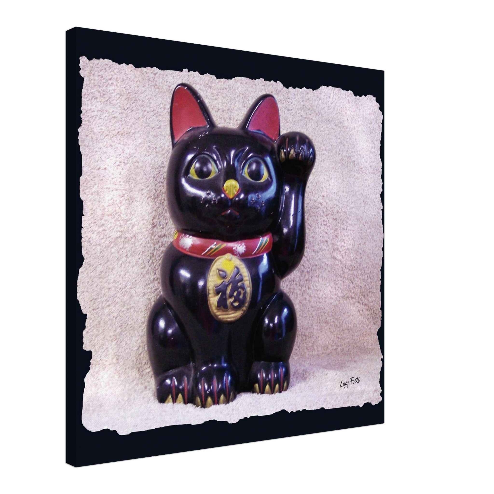 Black Maneki-neko Digital Painting by Lucy Foote printed on stretched canvas