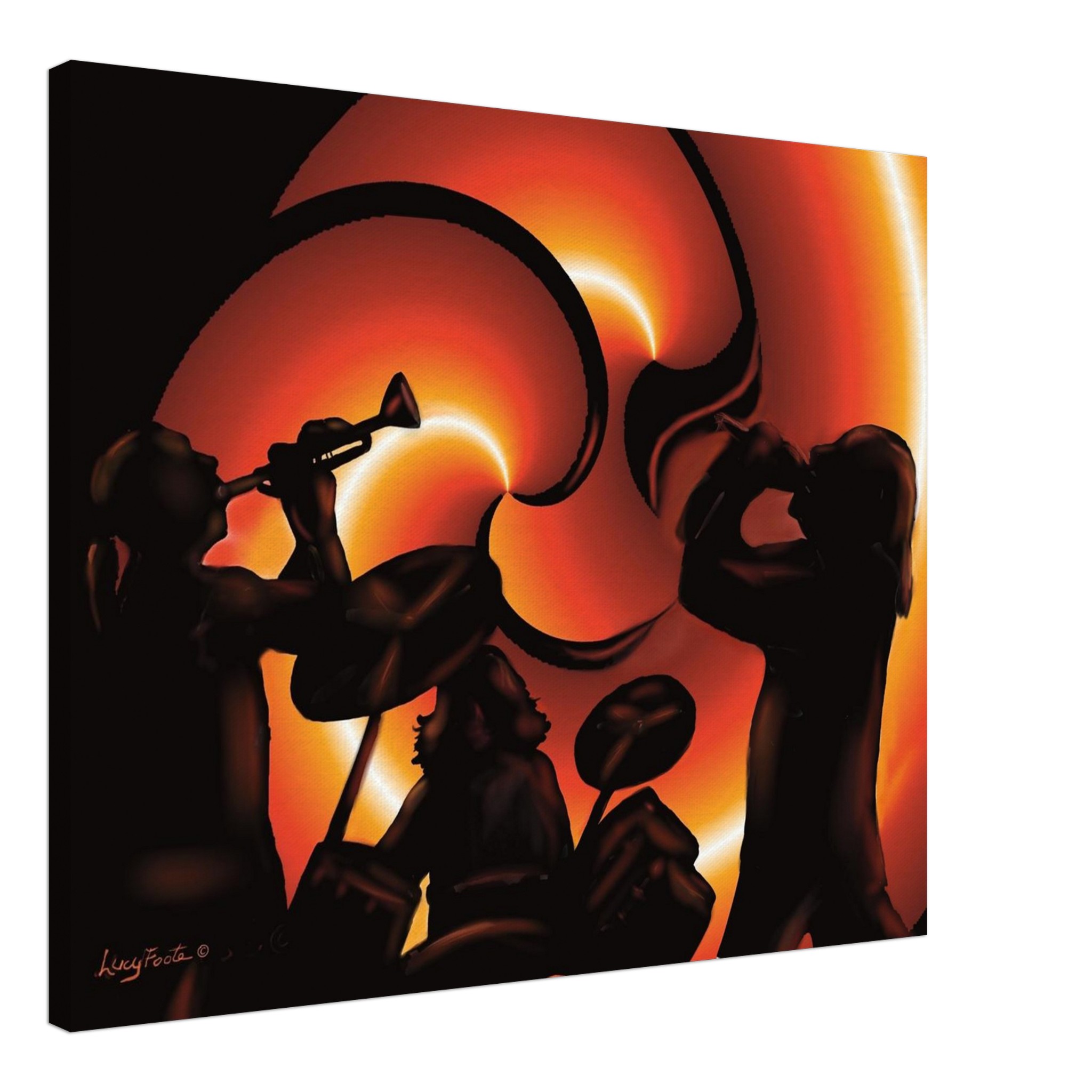 Musicians In A Shell Digital Painting by Lucy Foote printed on stretched canvas