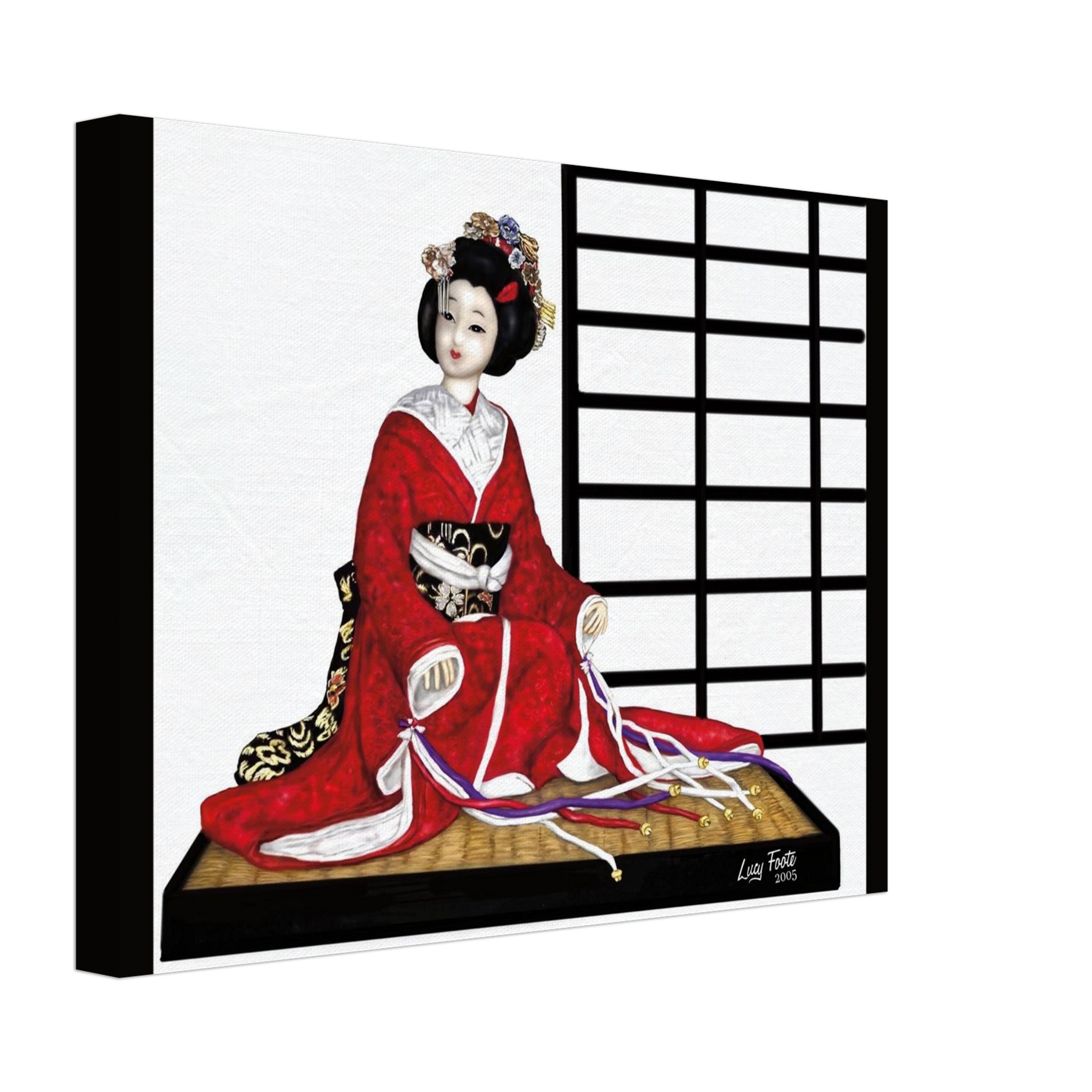Japanese Doll 01 Digital Painting by Lucy Foote printed on stretched canvas