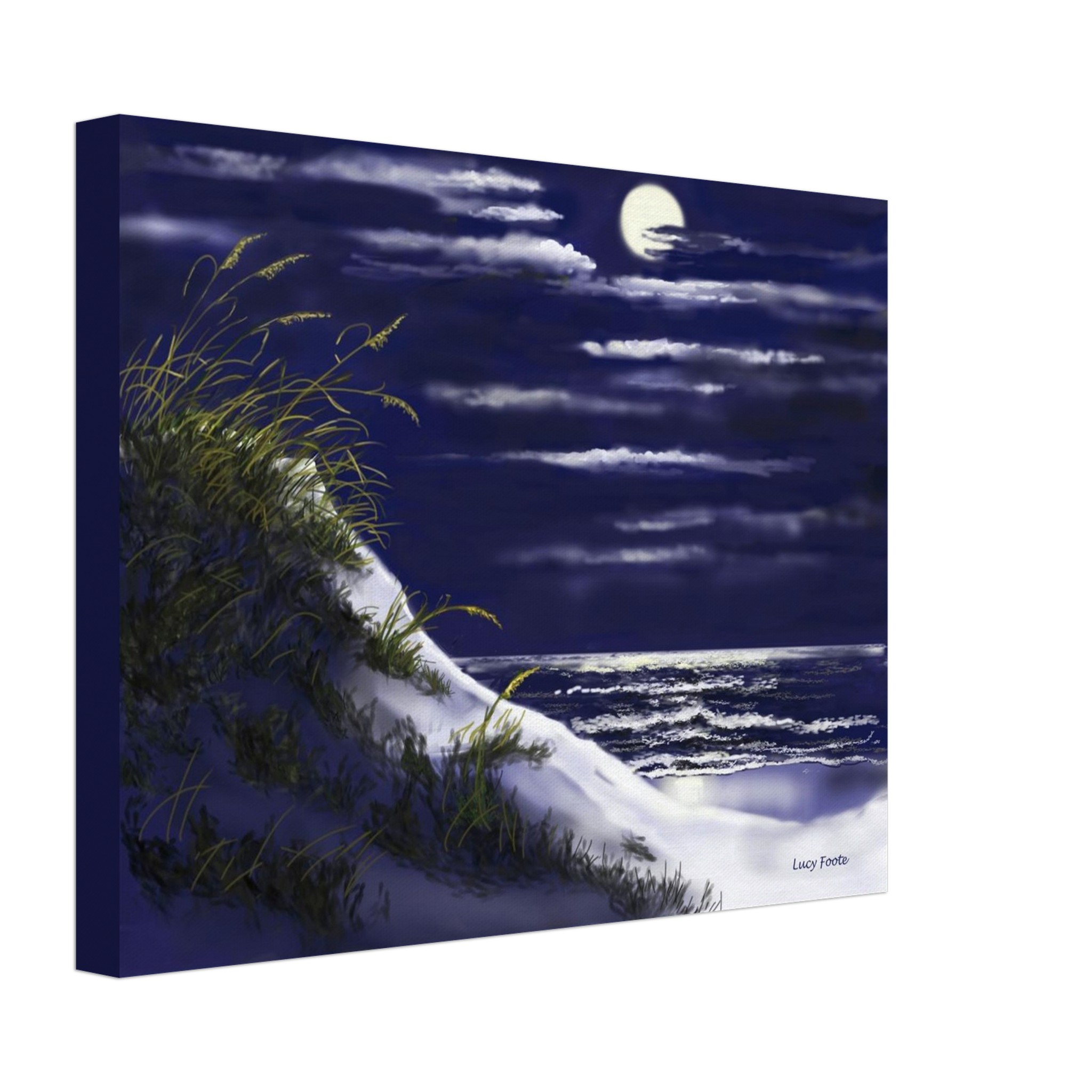 Moonlight On Water Digital Painting by Lucy Foote printed on stretched canvas