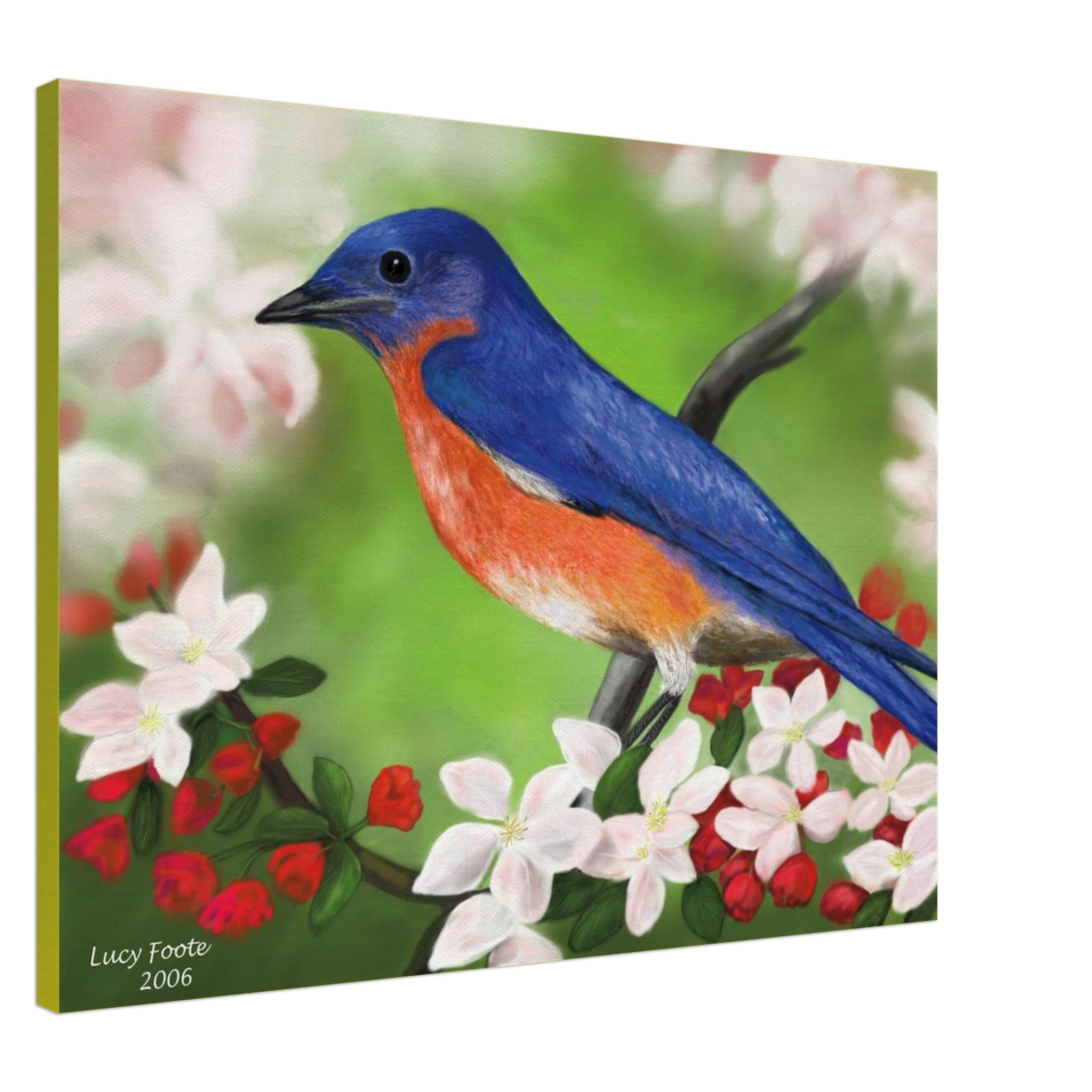 Blue Bird Digital Painting by Lucy Foote printed on stretched canvas