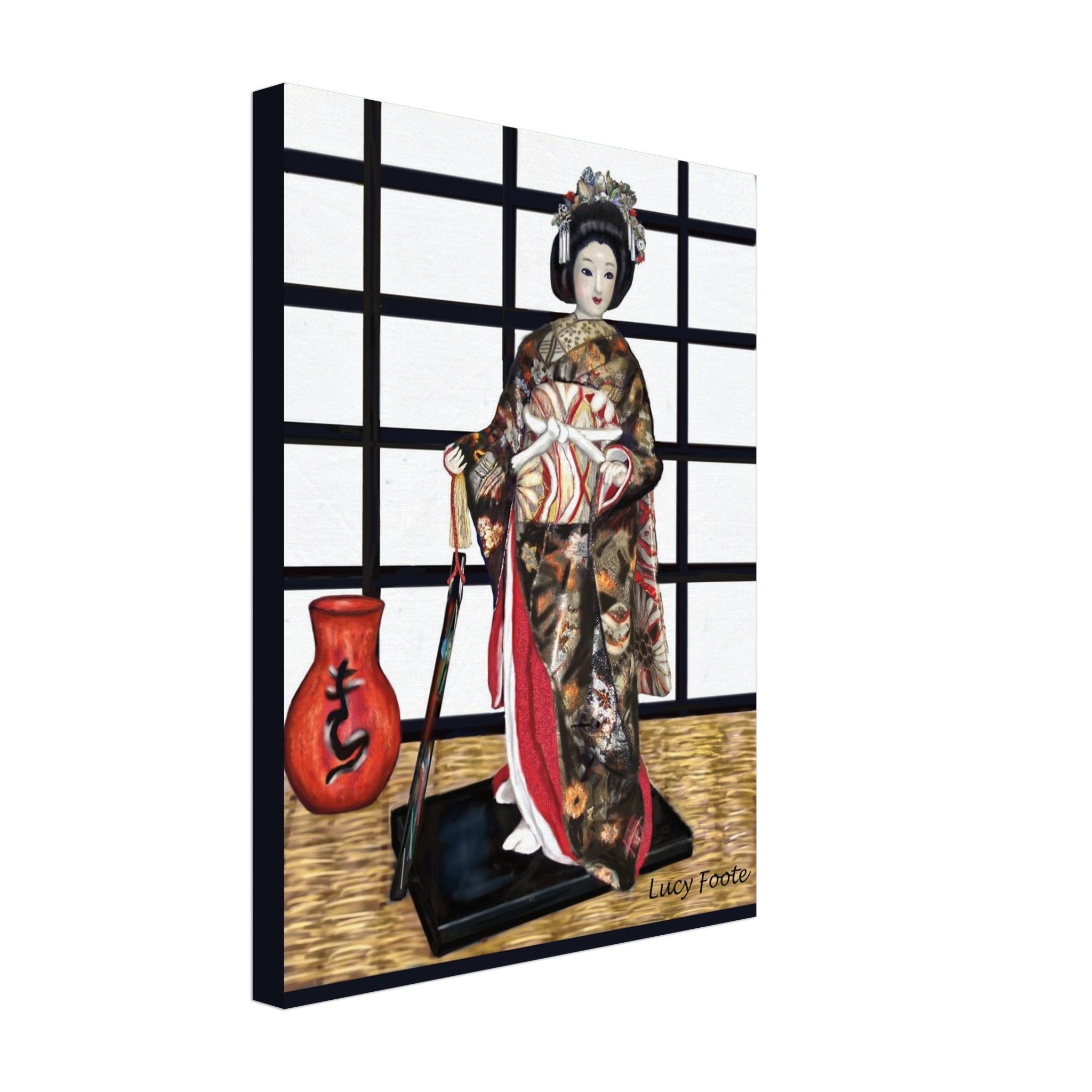 Japanese Doll 02 Digital Painting by Lucy Foote printed on stretched canvas