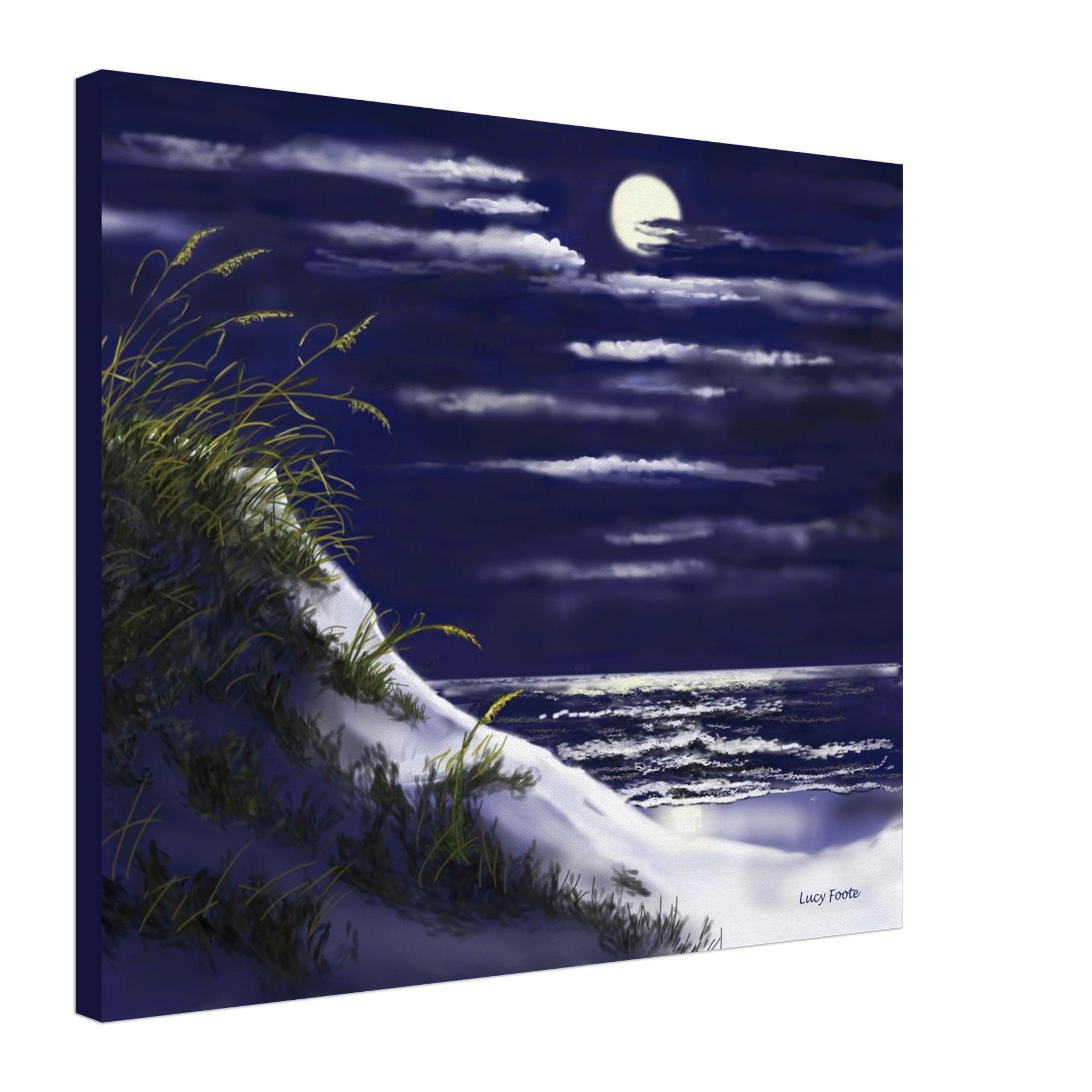 Moonlight On Water Digital Painting by Lucy Foote printed on stretched canvas