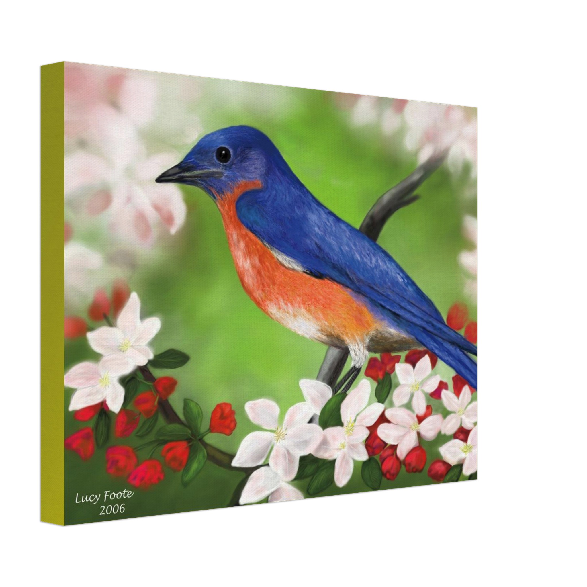 Blue Bird Digital Painting by Lucy Foote printed on stretched canvas