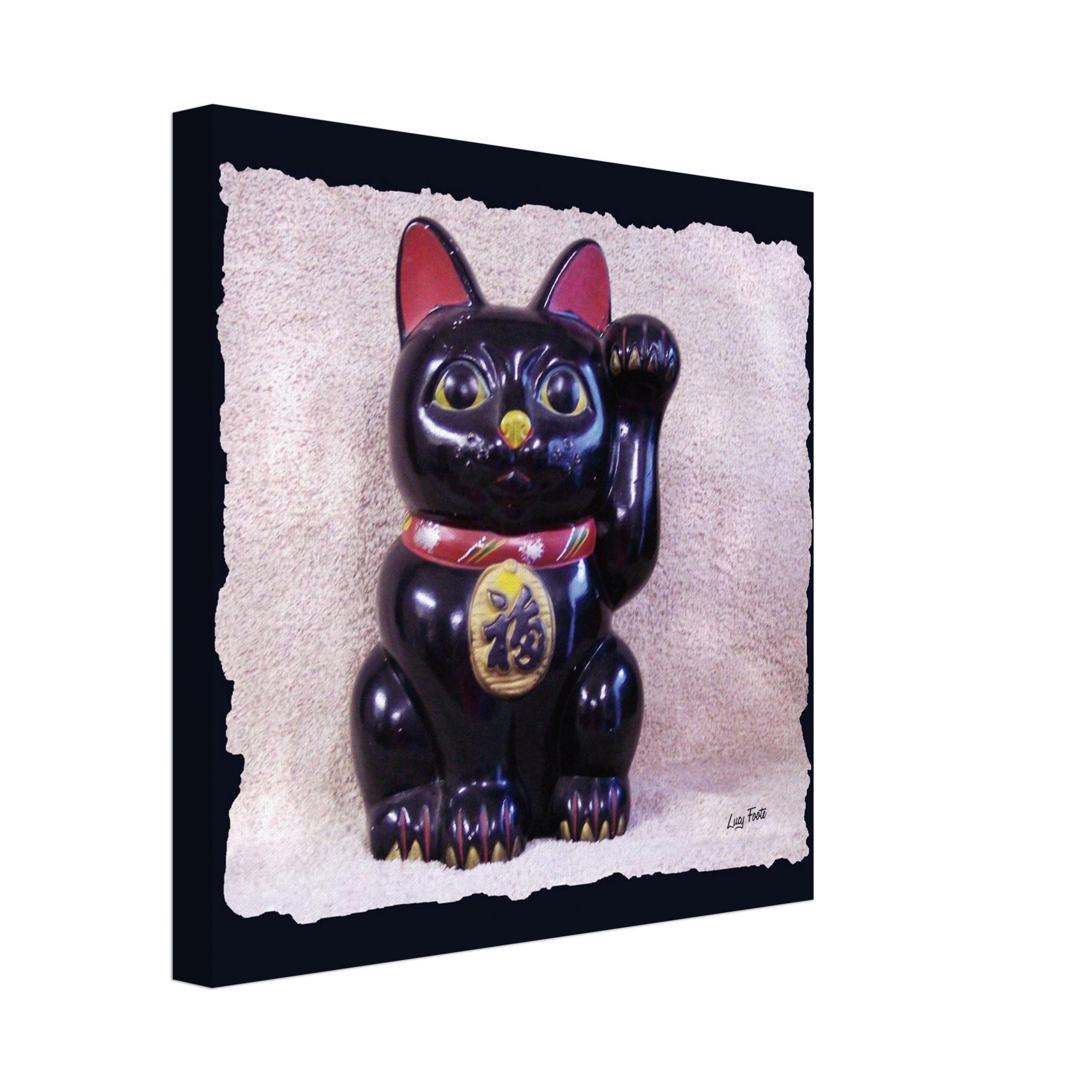 Black Maneki-neko Digital Painting by Lucy Foote printed on stretched canvas