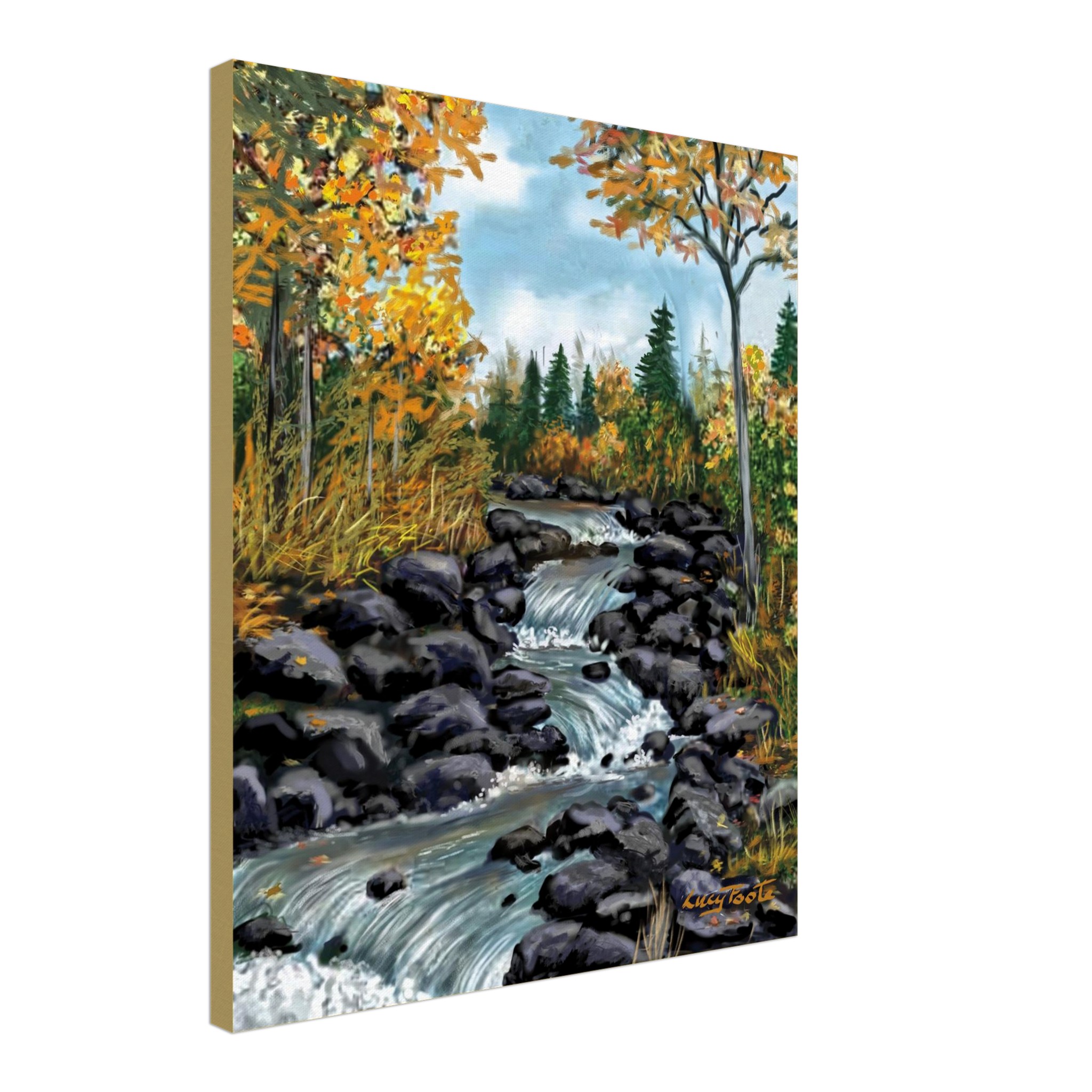 Step Falls Digital Painting by Lucy Foote printed on stretched canvas