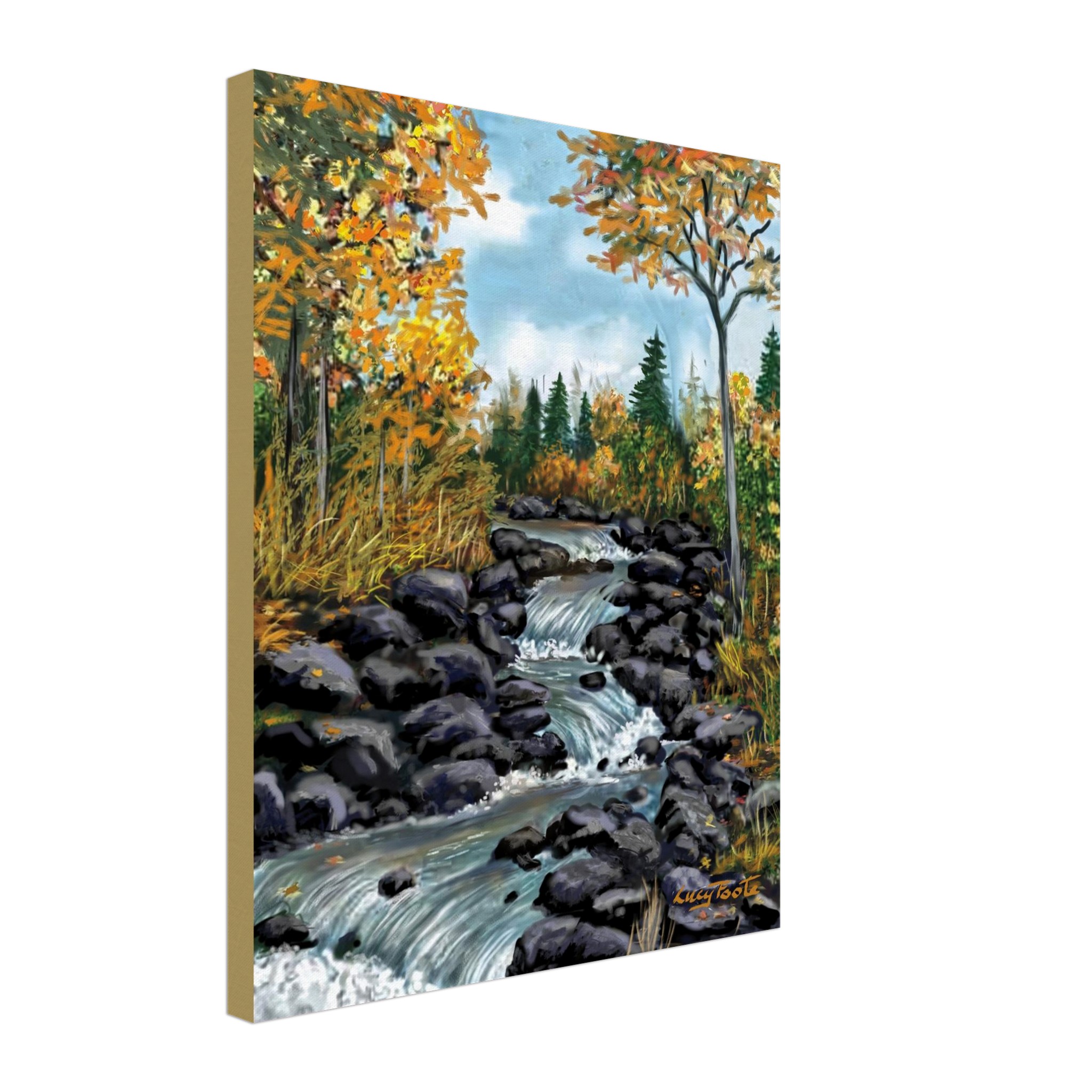 Step Falls Digital Painting by Lucy Foote printed on stretched canvas
