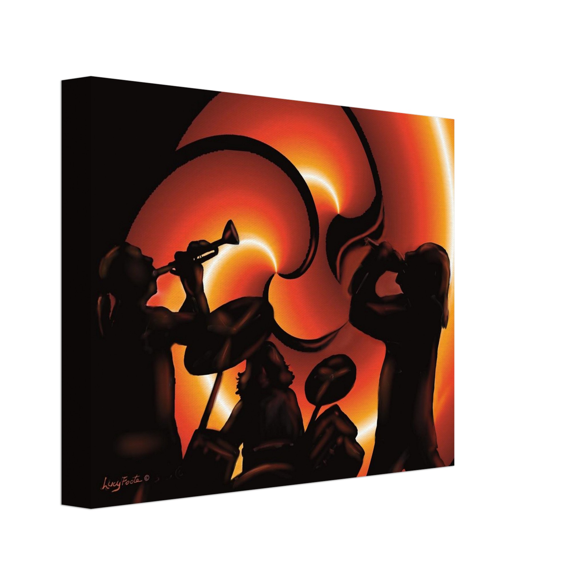 Musicians In A Shell Digital Painting by Lucy Foote printed on stretched canvas
