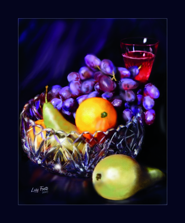 Fruit In Crystal Bowl by Lucy Foote printed on stretched canvas - 16x20"