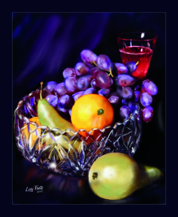 Fruit In Crystal Bowl by Lucy Foote printed on stretched canvas - 24x30"