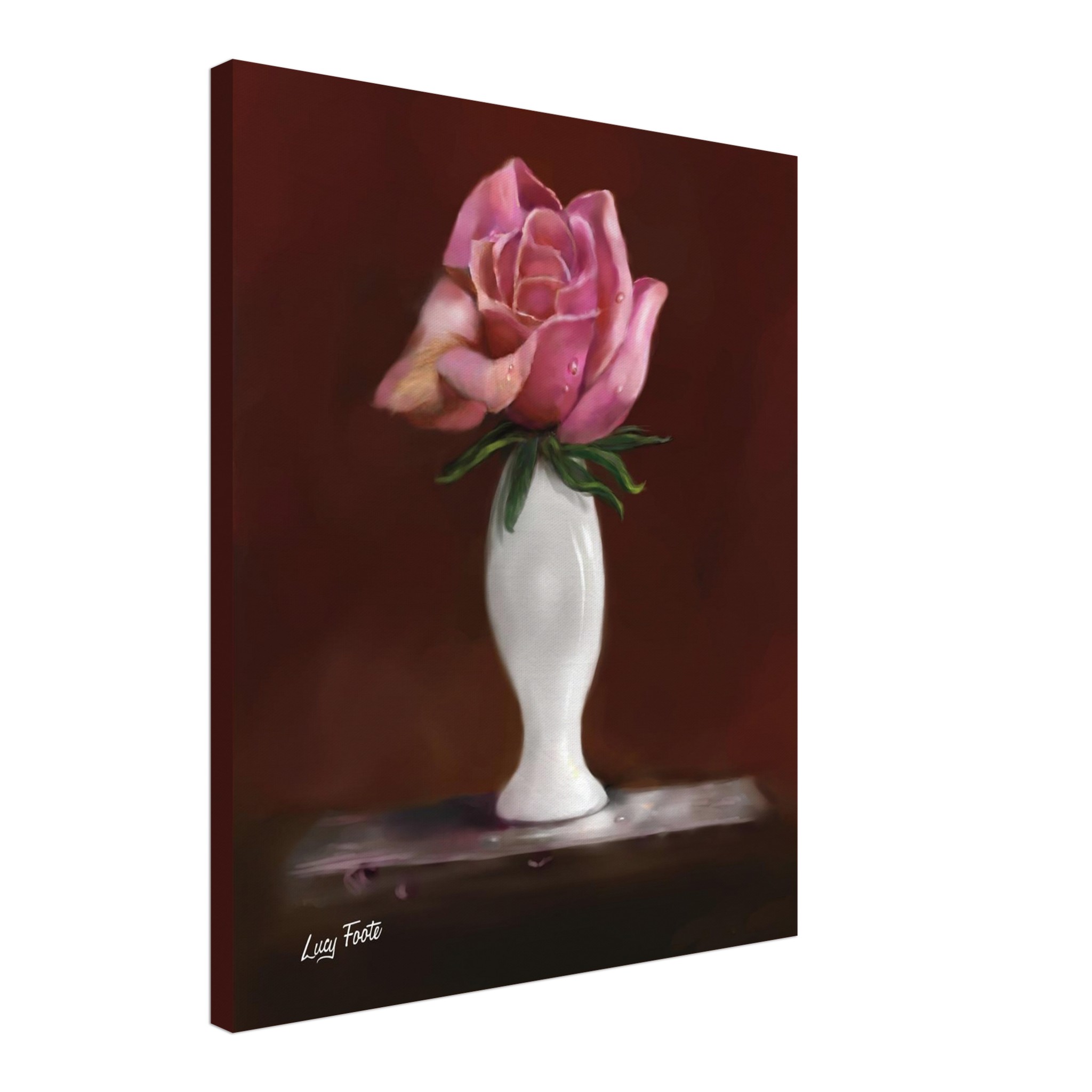 Rose In Vase Digital Painting by Lucy Foote printed on stretched canvas