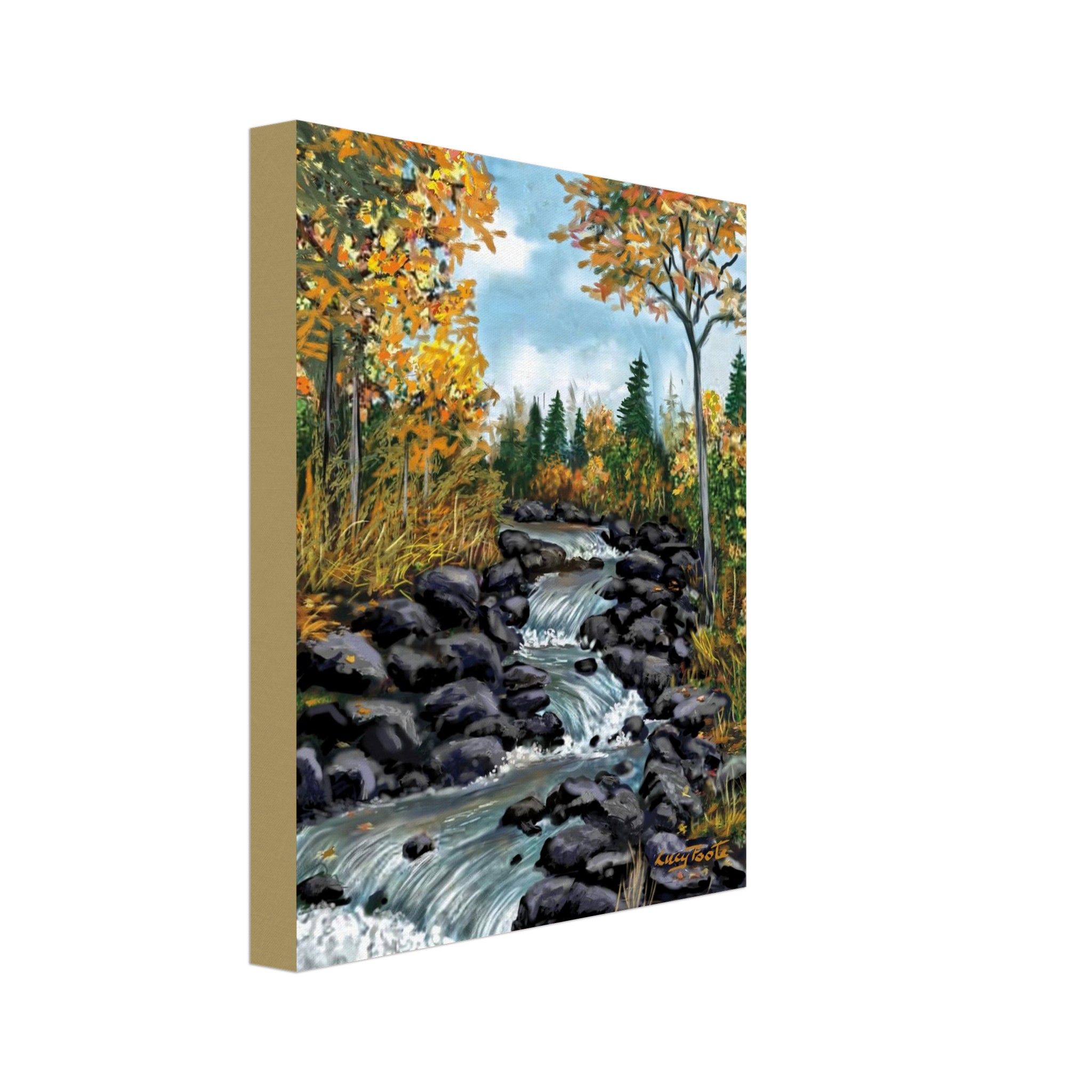 Step Falls Digital Painting by Lucy Foote printed on stretched canvas