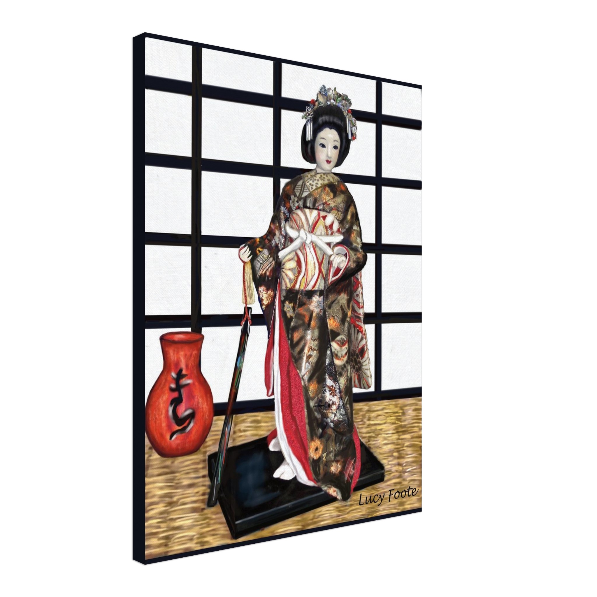 Japanese Doll 02 Digital Painting by Lucy Foote printed on stretched canvas