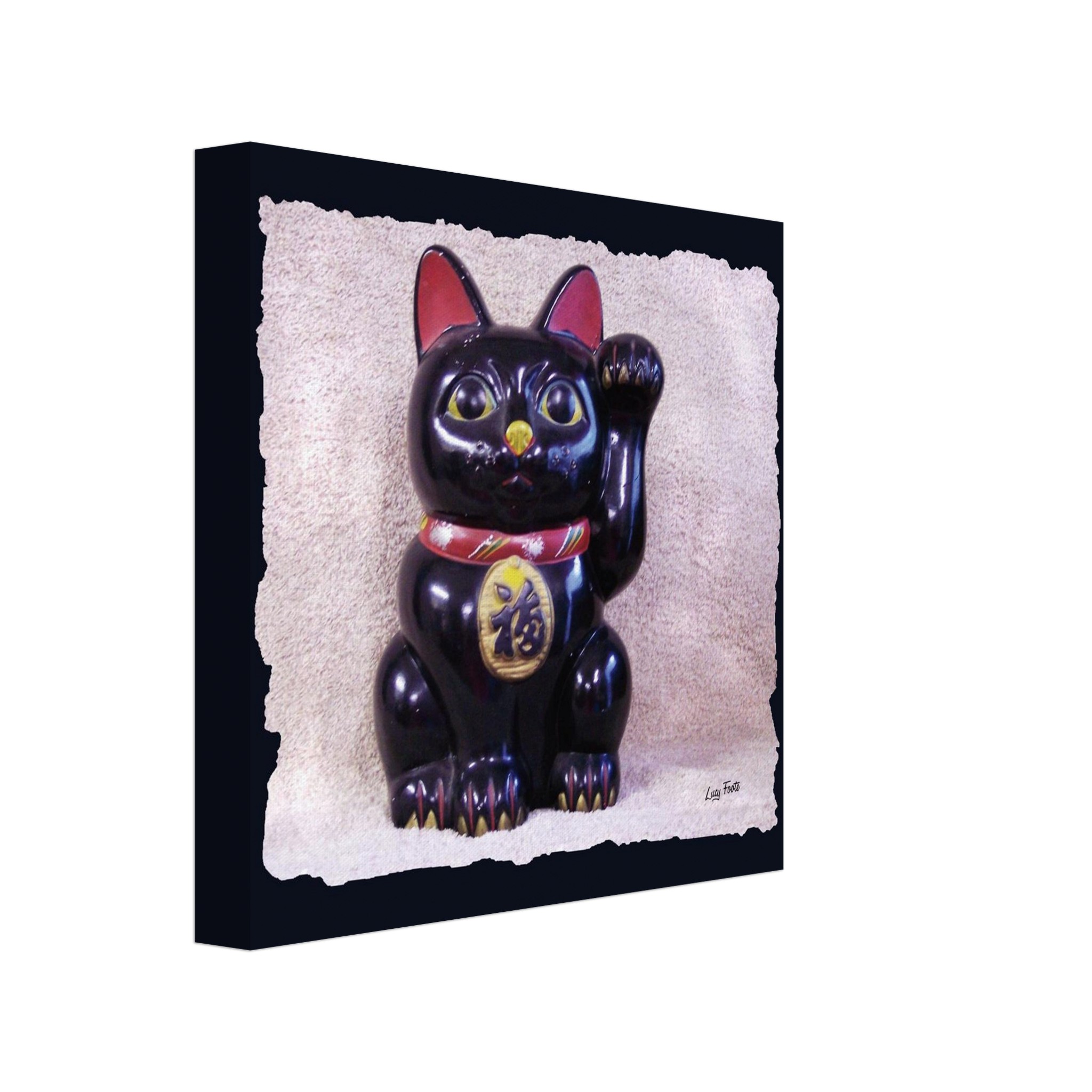 Black Maneki-neko Digital Painting by Lucy Foote printed on stretched canvas