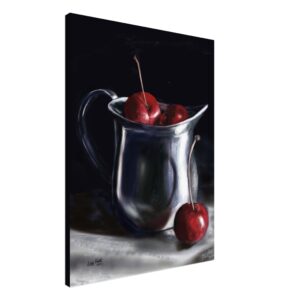 A Cherry's Silver Pitcher Digital Painting by Lucy Foote printed on stretched canvas